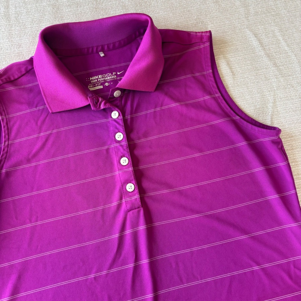 Nike Golf Dri-FIT Sleeveless Polo Shirt Magenta Purple Striped 452969-536 Mens M